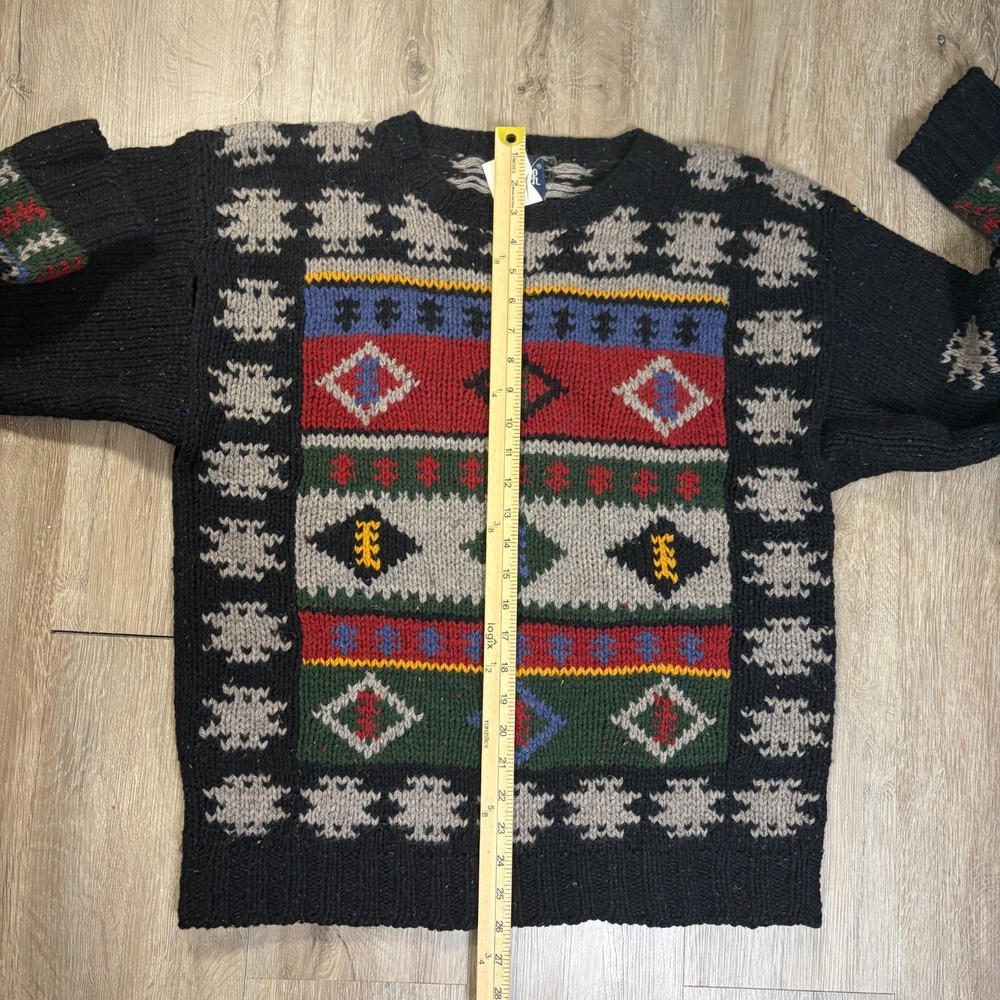VTG Woolrich 100% Wool Sweater XL Aztec Southwestern Black Pullover Knit - Picture 3 of 6